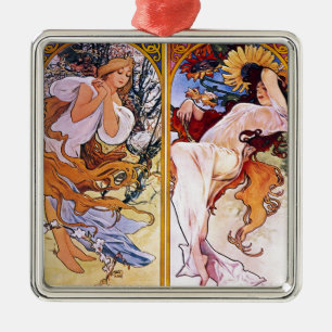 Four Seasons by Alphonse Mucha 1895 Metal Ornament