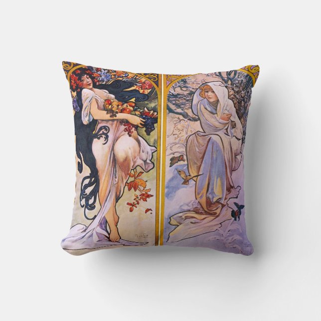 Four Seasons by Alphonse Mucha 1895 Throw Pillow (Front)