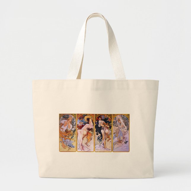 Four Seasons by Alphonse Mucha Large Tote Bag (Front)