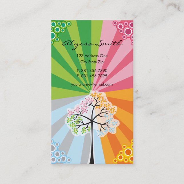Four Seasons Colourful Dotted Tree Modern Nature Business Card (Front)