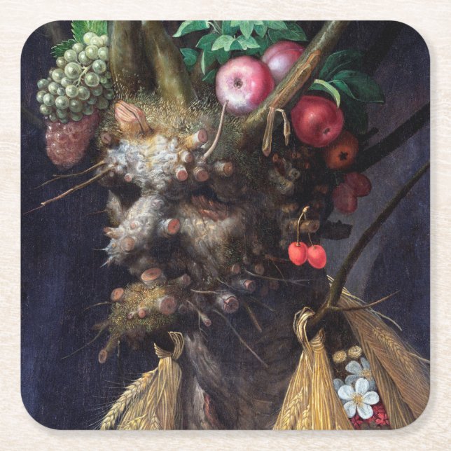 Four Seasons in One Head, Arcimboldo Square Paper Coaster (Front)