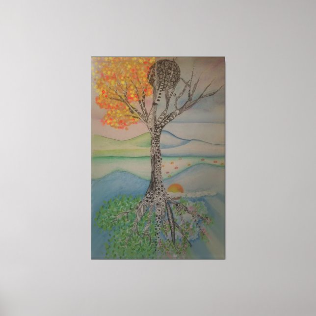 Four seasons line design tree canvas print (Front)