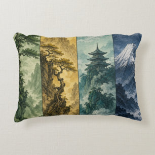 Four Seasons Mountain Japanese Ink Landscape Accent Pillow