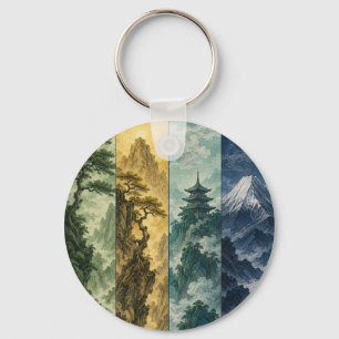 Four Seasons Mountain Japanese Ink Landscape Keychain