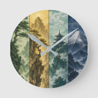 Four Seasons Mountain | Japanese Ink Landscape Round Clock