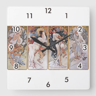 Four Seasons, Mucha Square Wall Clock