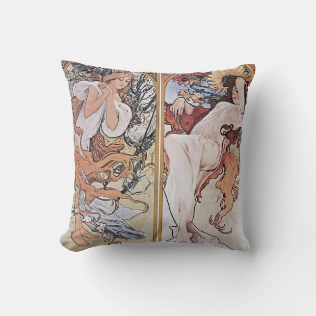 Four Seasons, Mucha Throw Pillow (Front)
