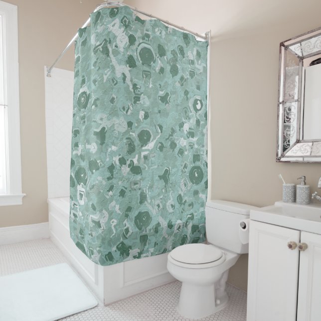 Four Shades of Green Abstract  Shower Curtain (In Situ)