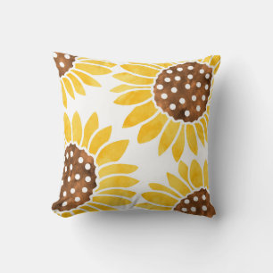 Four Silhouette Watercolor Sunflowers Throw Pillow