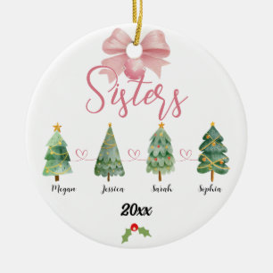 Four Sisters Christmas Tree With Custom names Ceramic Ornament