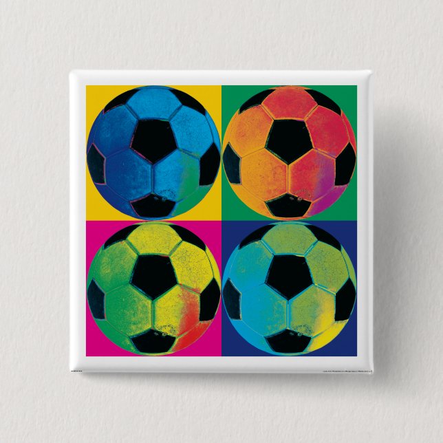 Four Soccer Balls in Different Colours 2 Inch Square Button (Front)