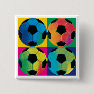 Four Soccer Balls in Different Colours 2 Inch Square Button
