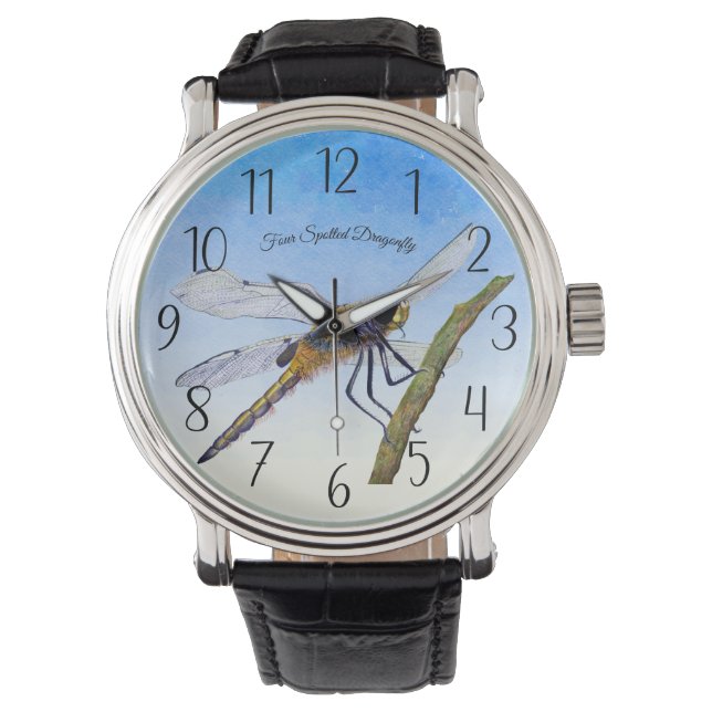 Four-Spotted Chaser Dragonfly Watercolor Poster Watch (Front)