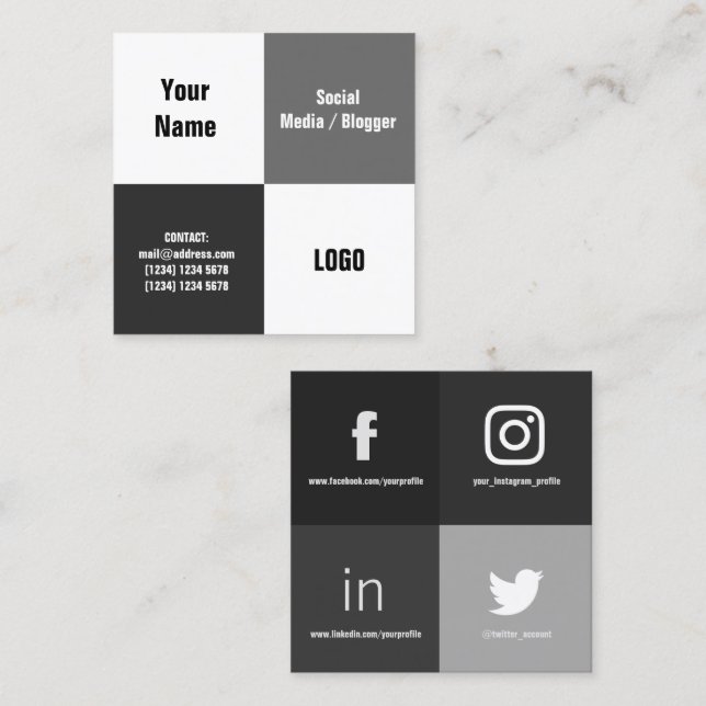 Four square split modern cover square business card (Front/Back)