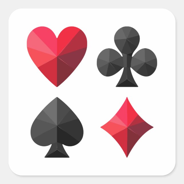 Four suits of playing cards: hearts, clubs, spades square sticker (Front)
