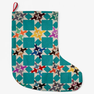 Four Swallows quilt Large Christmas Stocking