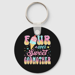 Four Sweet Godmother 4th Birthday Girl Ice Cream Keychain