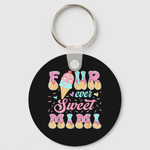 Four Sweet Mimi 4th Birthday Girl Ice Cream Drip Keychain