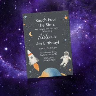 “Four the Stars” Outer Space 4th Birthday Invite