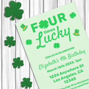 Four Times Lucky 4th Birthday Invitation