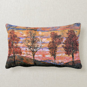 Four Trees, art by Egon Schiele Lumbar Pillow