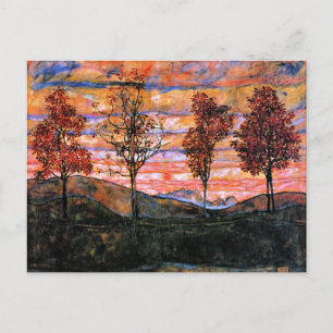 Four Trees, art by Egon Schiele, Postcard