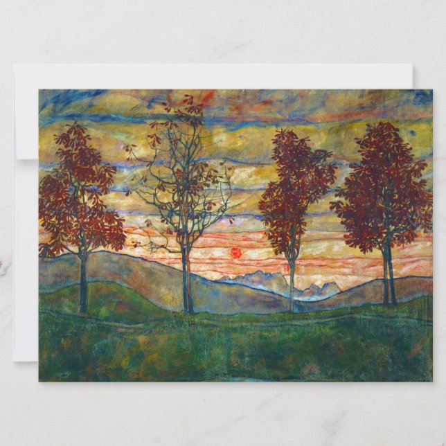 Four Trees (Landscape Art) (by Egon Schiele) Card (Front)