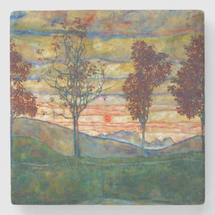 Four Trees (Landscape Art) (by Egon Schiele) Stone Coaster