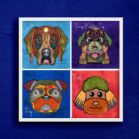 Four ugly dog faces unique abstract art poster