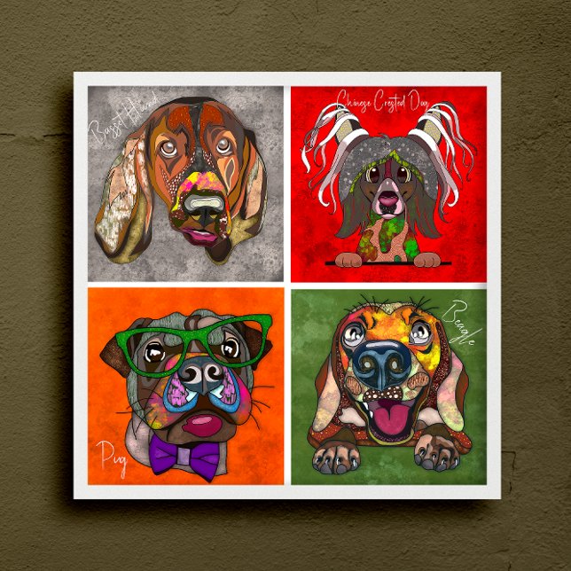 Four ugly dog faces unique abstract art poster (Creator Uploaded)
