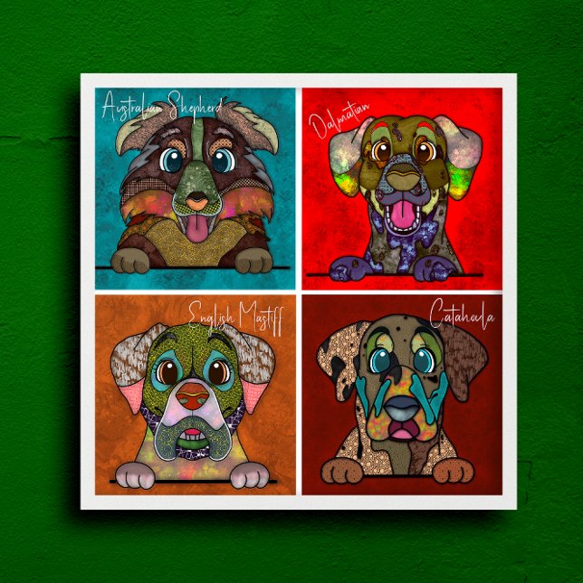 Four ugly dog faces unique abstract art poster (Creator Uploaded)