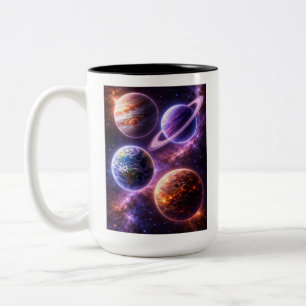 Four Unique Space Planets Two-Tone Coffee Mug