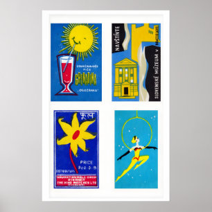 Four Vintage Matchbox Labels Mid-Century Matchbox Poster