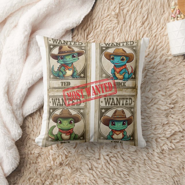 Four Wanted Kawaii Iguana Print  Throw Pillow (Blanket)