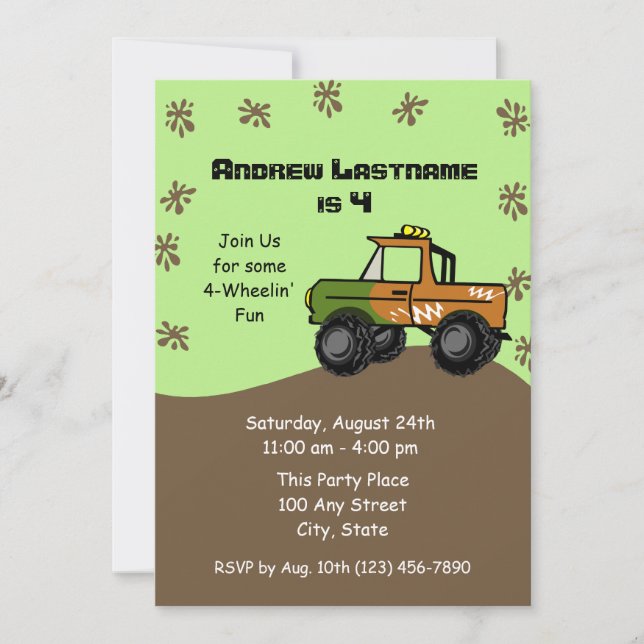Four Wheel Truck Birthday Invitation (Front)