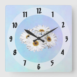 Four White Daisies Square Wall Clock