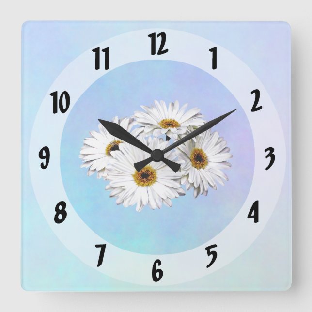 Four White Daisies Square Wall Clock (Front)