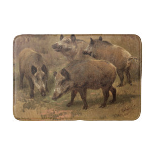 Four Wild Boar on Grass (by Rosa Bonheur) Bath Mat