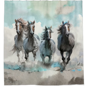 Four Wild Mustang Gallop Across the Prairie