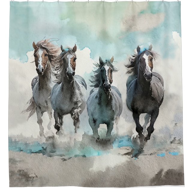 Four Wild Mustang Gallop Across the Prairie (Front)