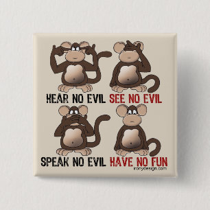 Four Wise Monkeys Humour 2 Inch Square Button