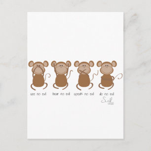 four wise monkeys postcard