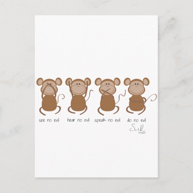 four wise monkeys postcard (Front)