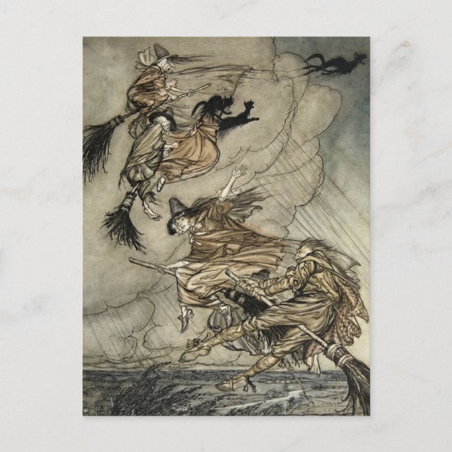 Four Witches "Up The Chimney" by Arthur Rackam Postcard (Front)