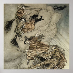 Four Witches "Up The Chimney" by Arthur Rackam Poster
