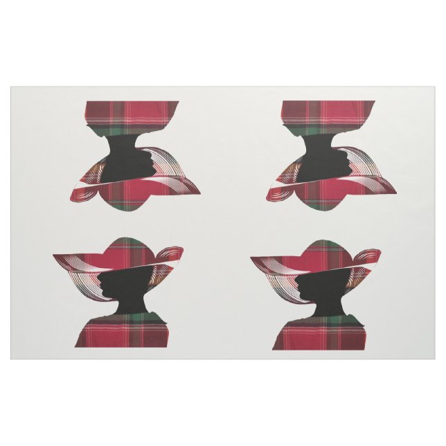 Four Women Silhouette Hat Madras Plaid Pattern Fabric (Yard)