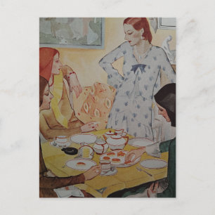 Four Women with a cheese treat in 1930  Postcard