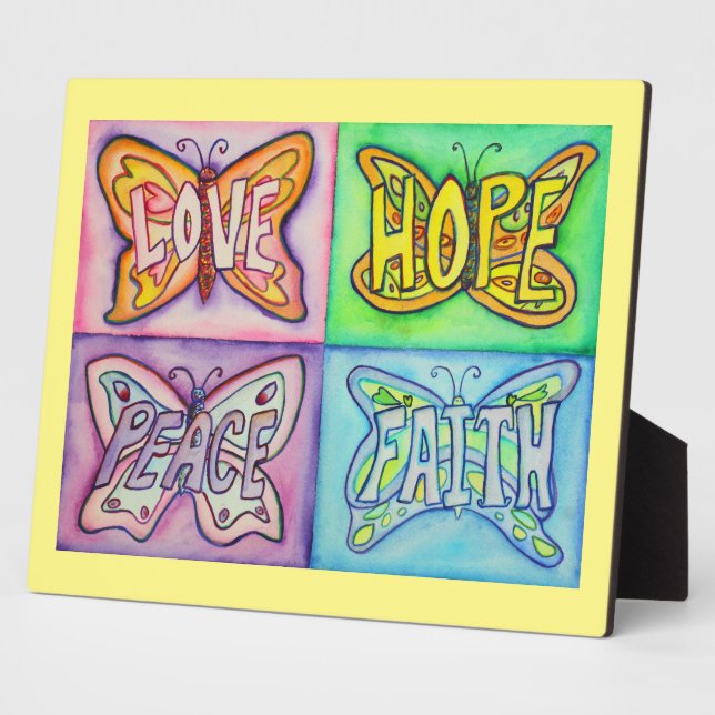 Four Word Butterfly Wings Art Painting Gift Plaque (Side)