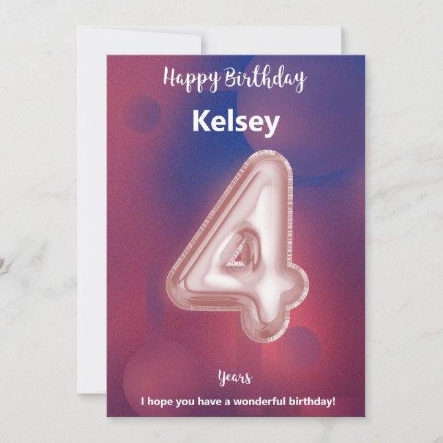 Four year old Happy Birthday card (Front)