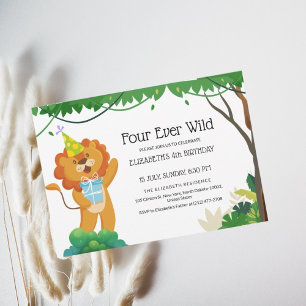 Four Years Old Kids Celebration For Lion Birthday Invitation